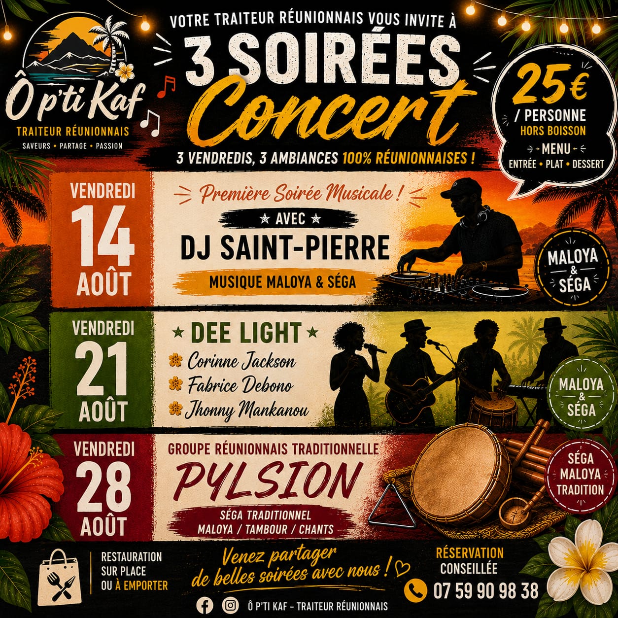 Affiche des soirées musicales Ô p'ti KAF